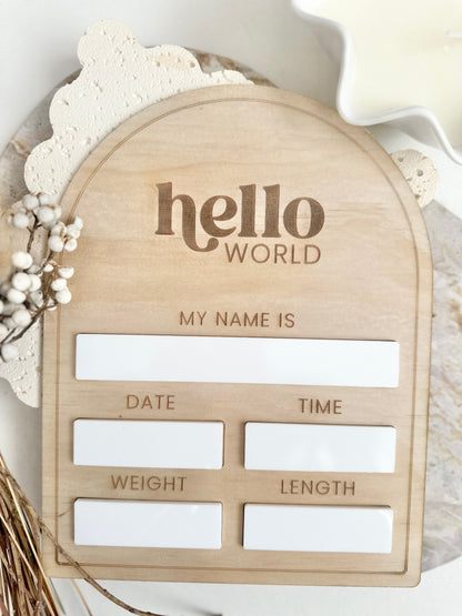 Hello World Birth Details Plaque