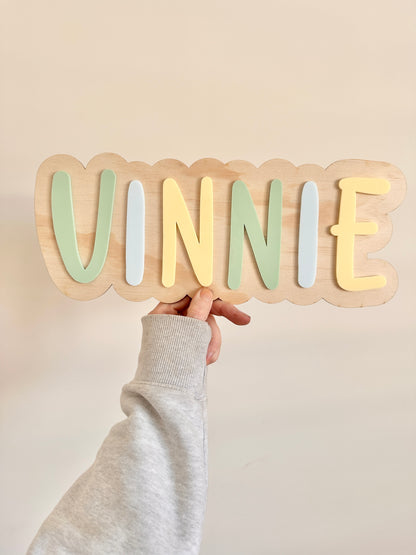 Large Timber Rainbow Name Plaque – Custom Kids Room Decor