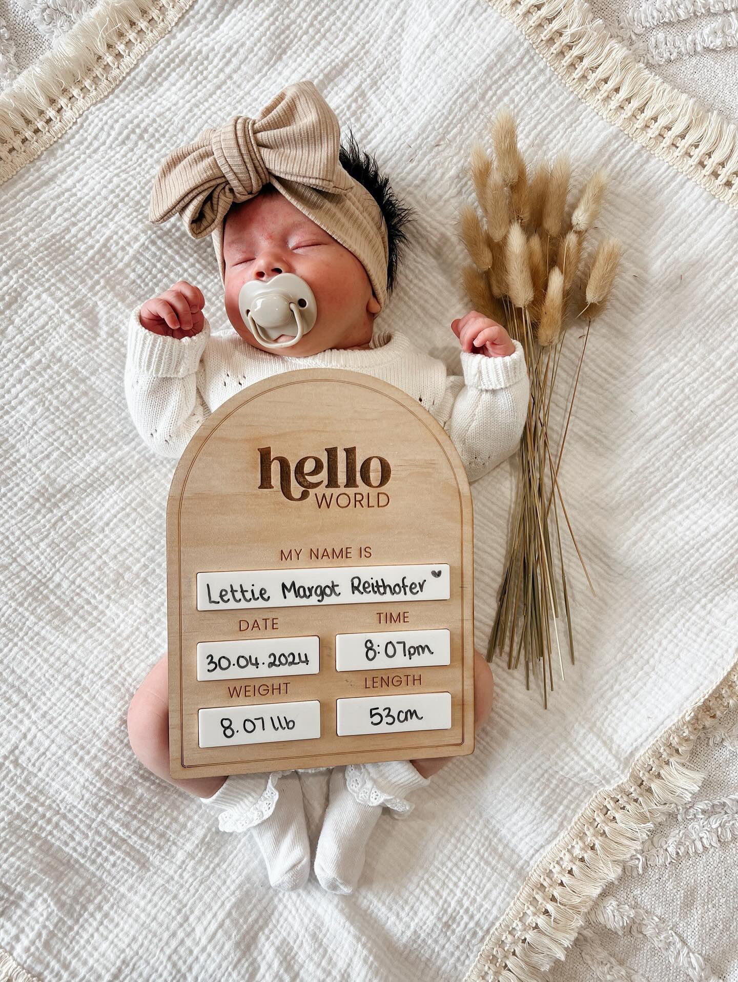 Hello World Birth Details Plaque