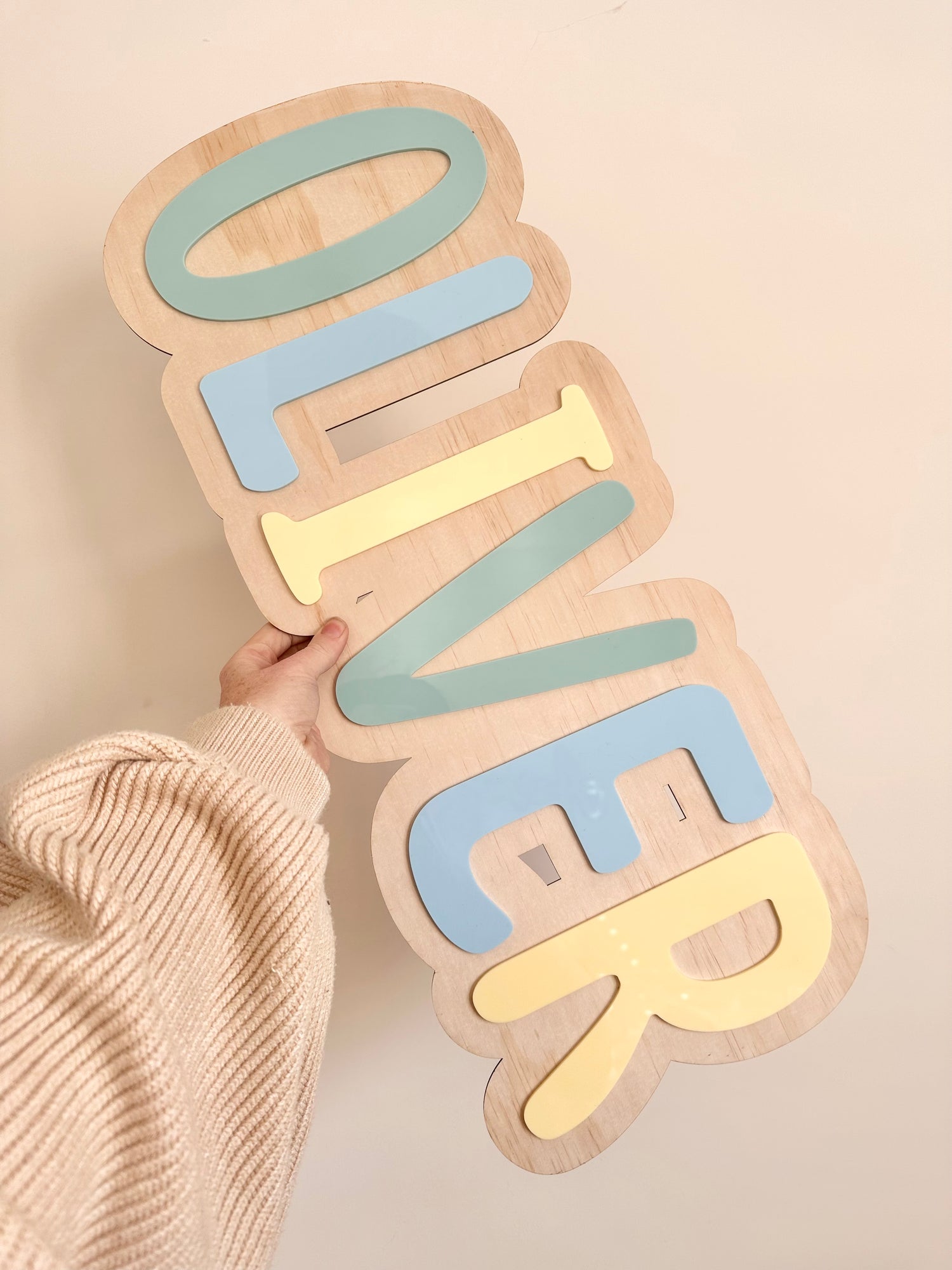 Large Timber Rainbow Name Plaque – Custom Kids Room Decor